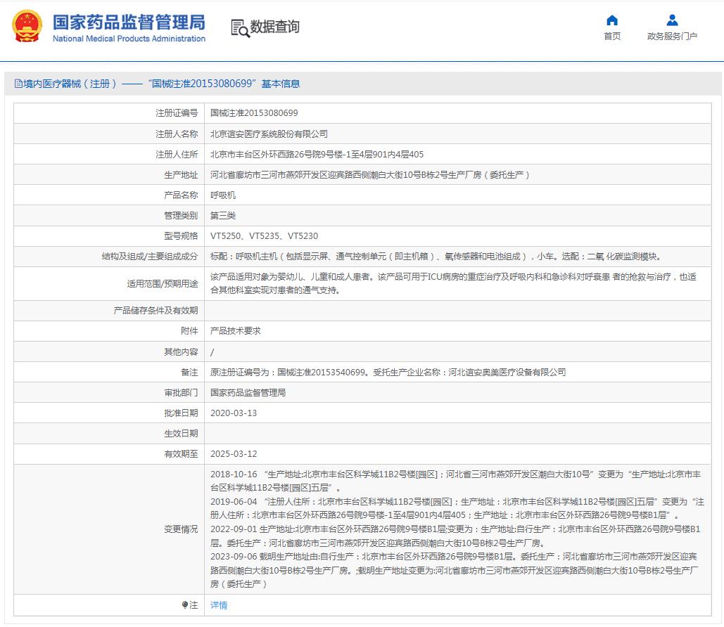 誼安國產呼吸機VT5250